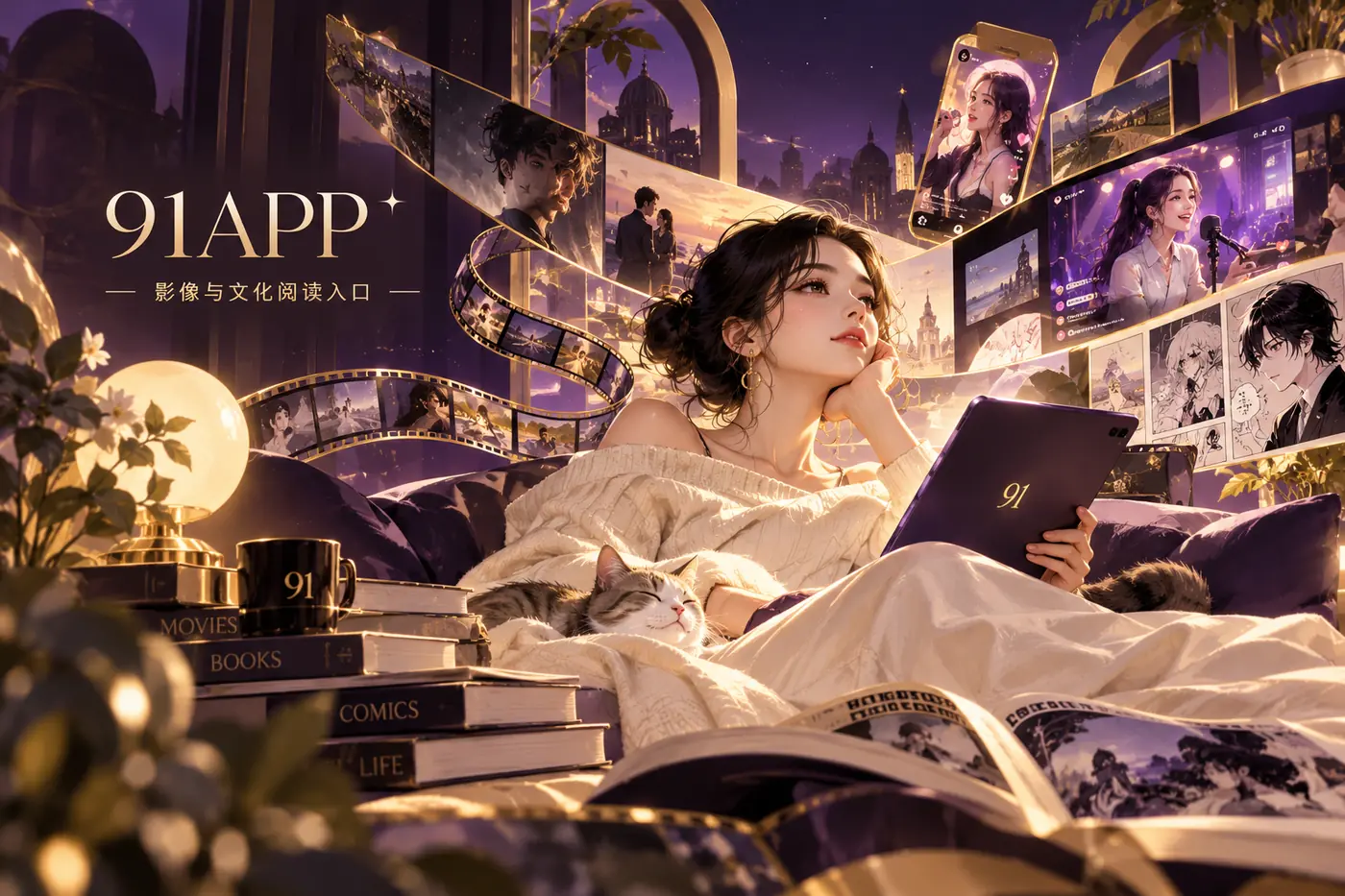 紫色编辑杂志风格的影像文化封面